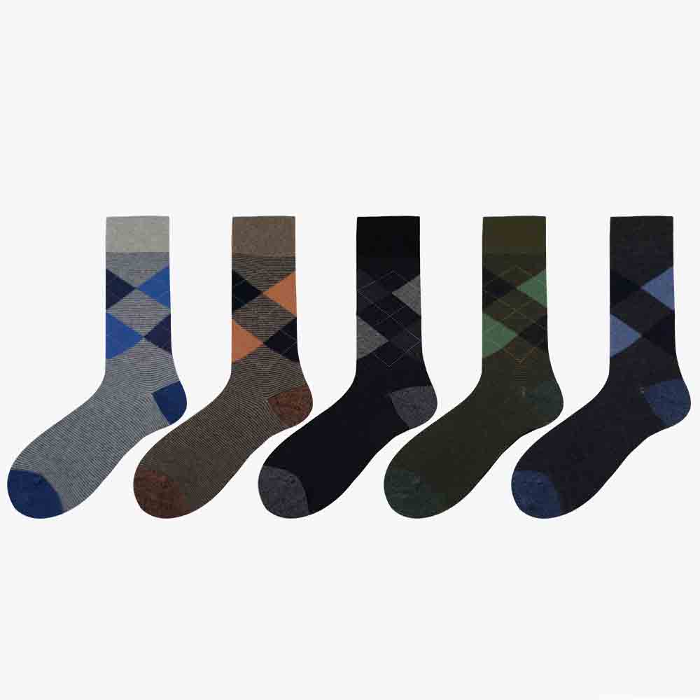 Men’s Cotton Argyle Pattern Crew Casual Socks -5 pairs