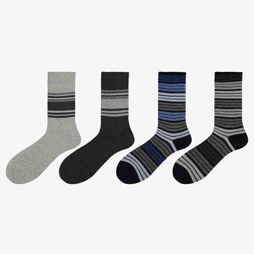 Men’s Cotton Classic Striped Heather Grey Crew Socks -4 pairs