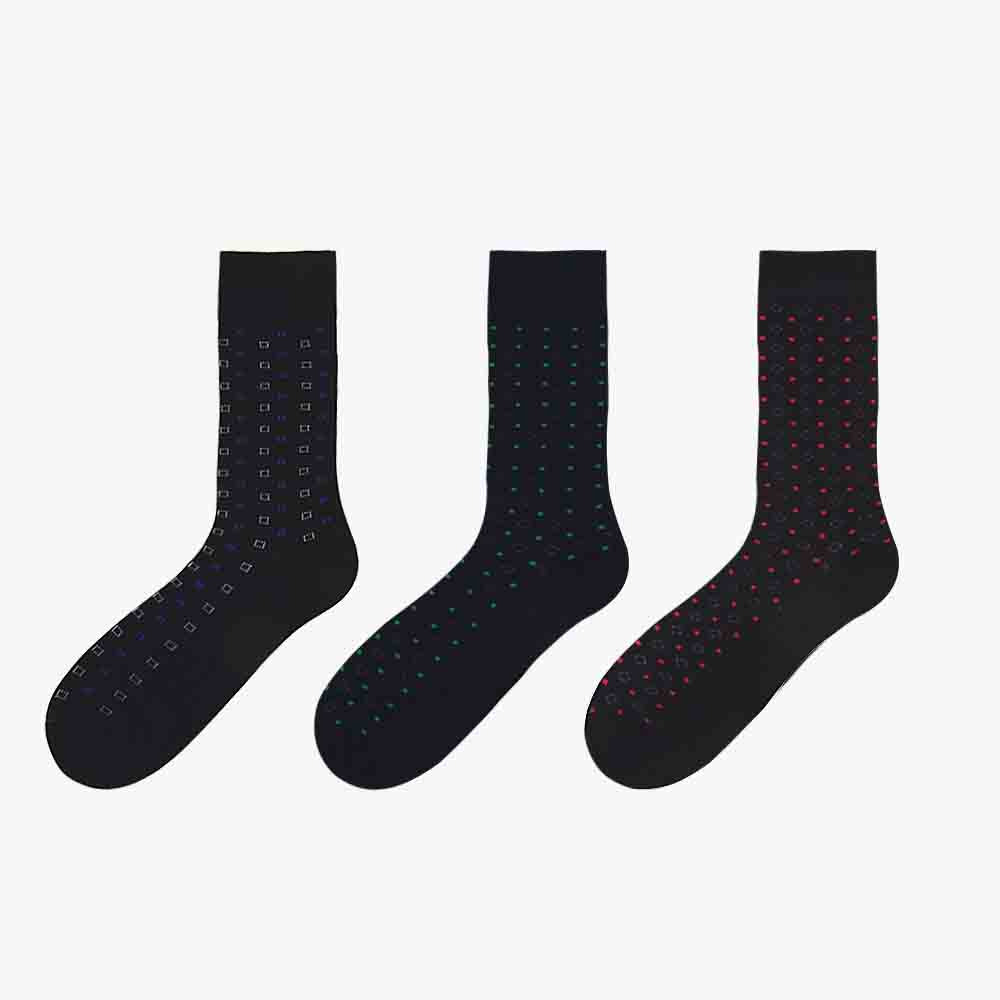 Men’s Cotton Pin Dot Crew Dress Socks -3 pairs