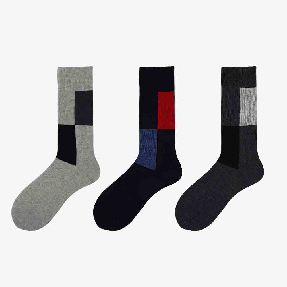 Men’s Cotton Color block Crew Dress Socks -3 pairs