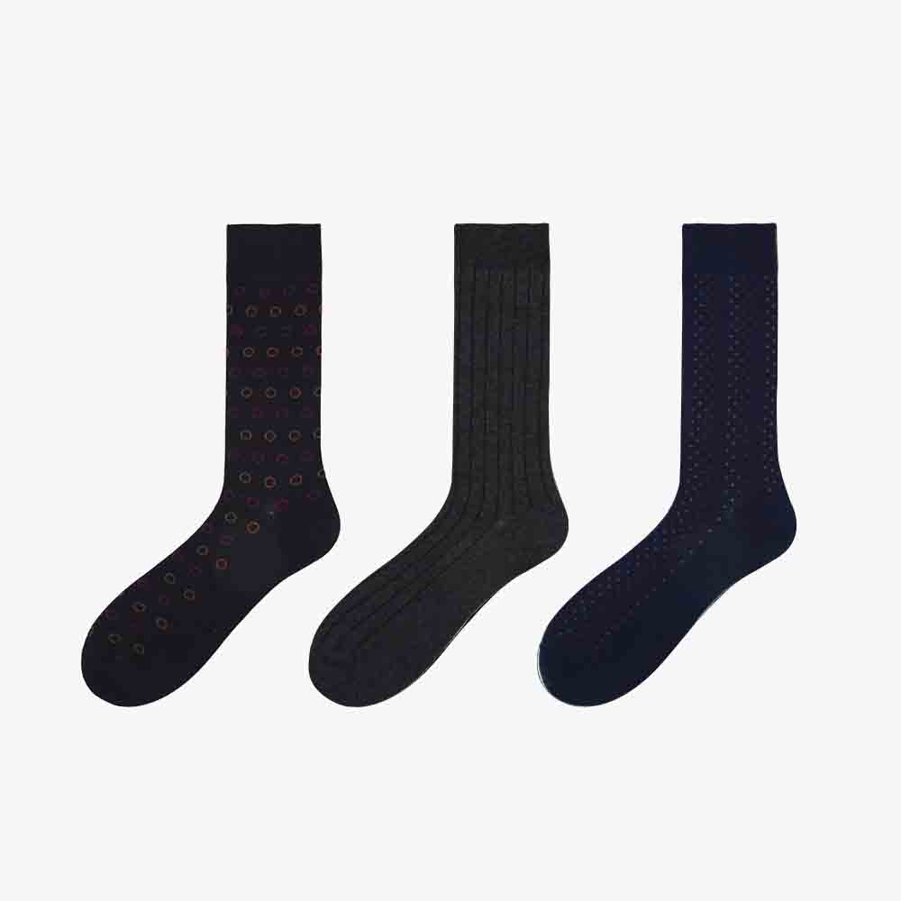 Men’s Cotton Heather Grey Ribbed Crew Dress Socks -3 pairs