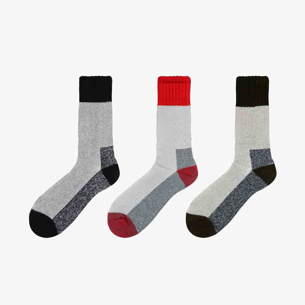 Men's Color block Thick Full Cushioned Crew Socks-3 pares