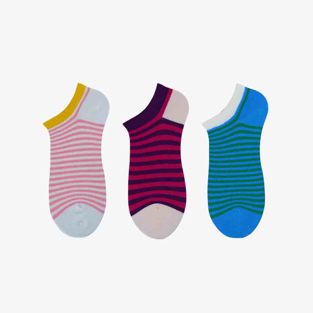 3pk Stripe Cotton Socks Low Cut para sa mga Babae