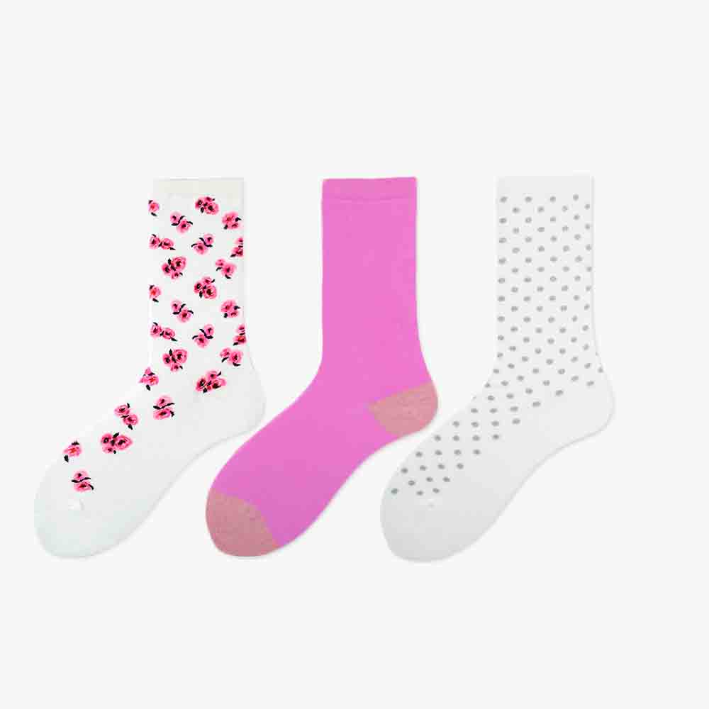 3pk Floral Pattern Cotton Crew Socks for Women