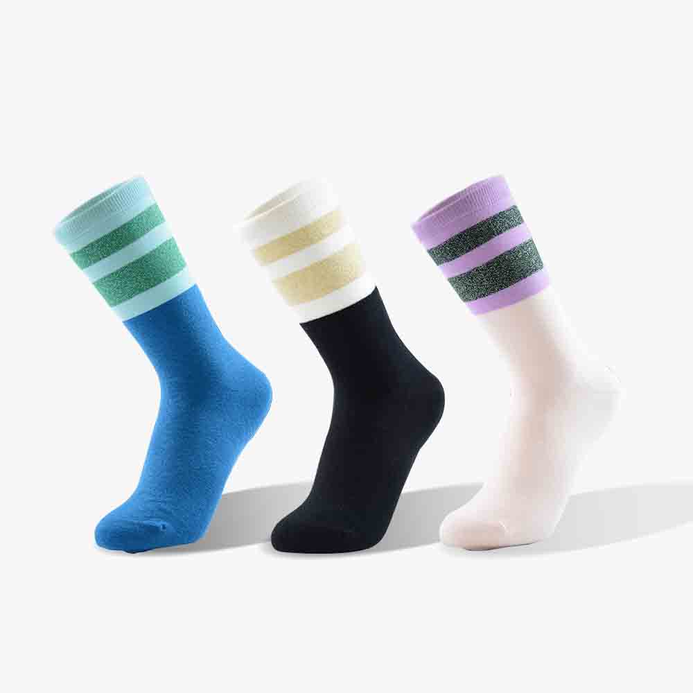 3pk Shiny Stripe Cotton Crew Socks for Women