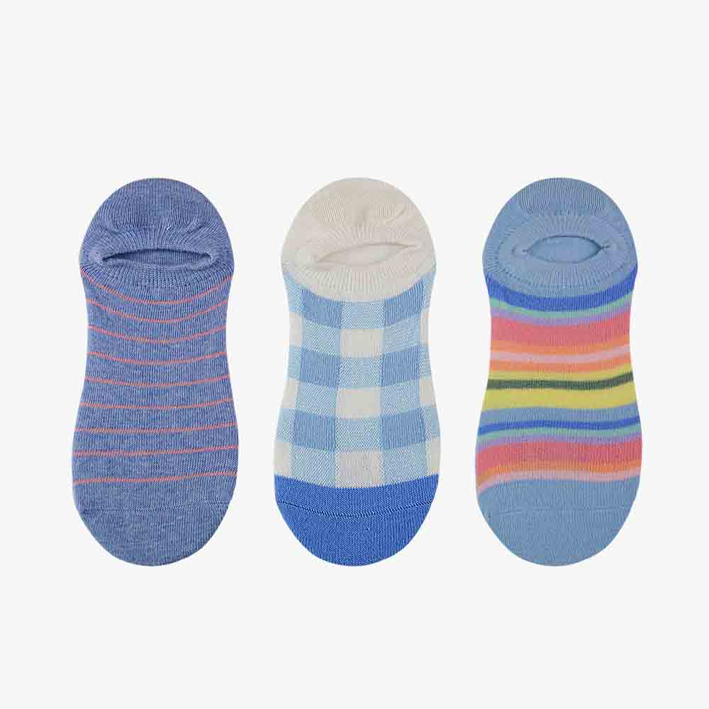 3pk Non-slip Blue Cotton Socks No Show for Women
