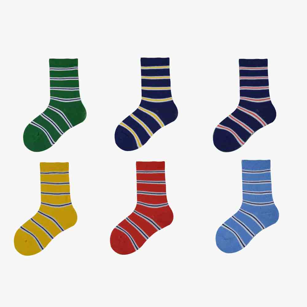 6PK Stripe Boys Cotton Crew Socks