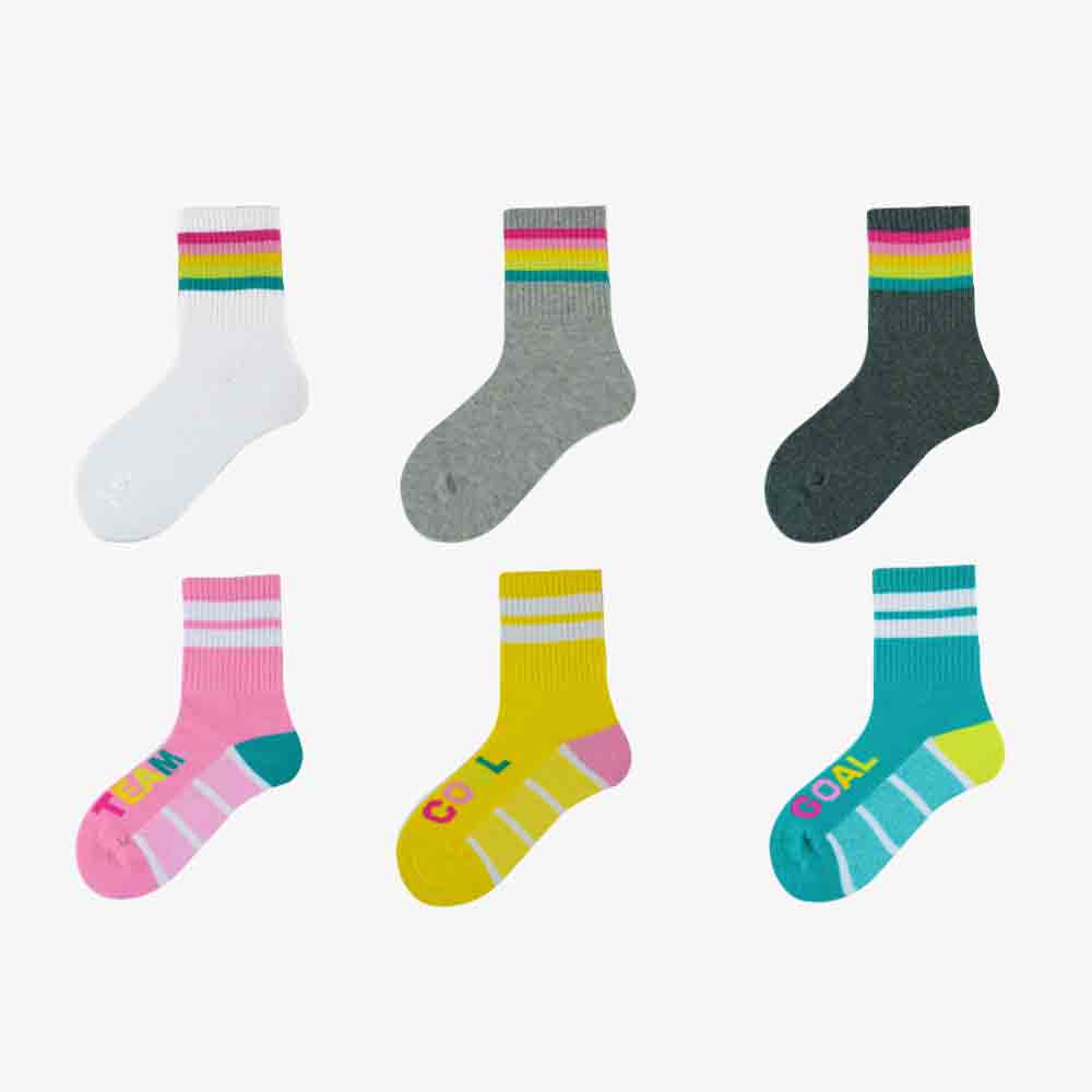 6pk Girls' Colorful Rainbow Cotton Quarter Crew Socks