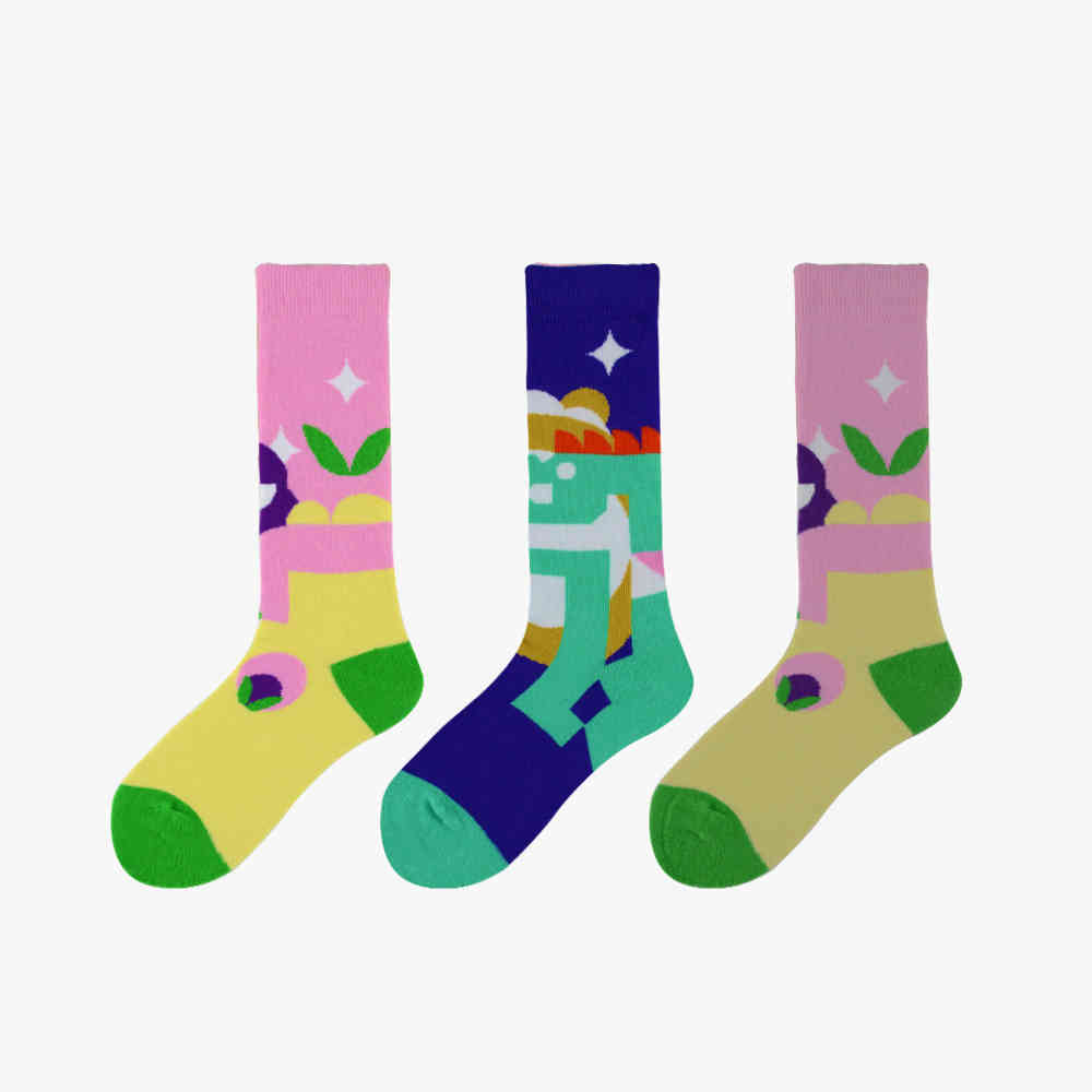 3pk Novelty Girls' Cotton Crew Socks